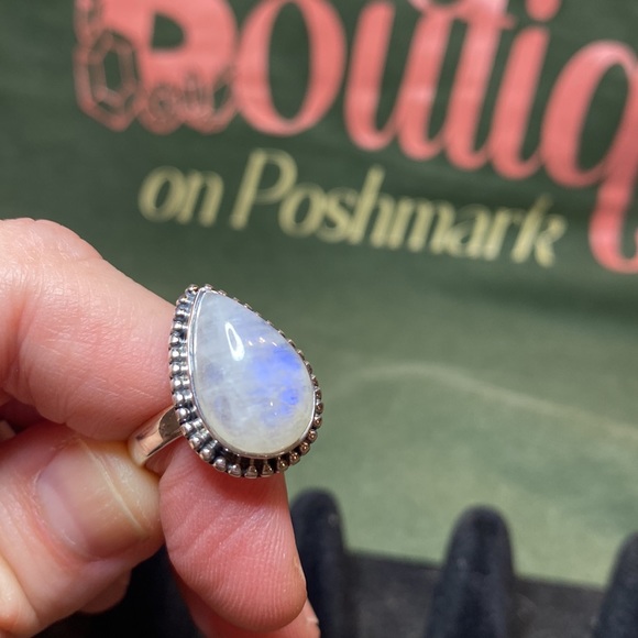 Solid Sterling Silver Rainbow Moonstone Ring - Picture 2 of 4